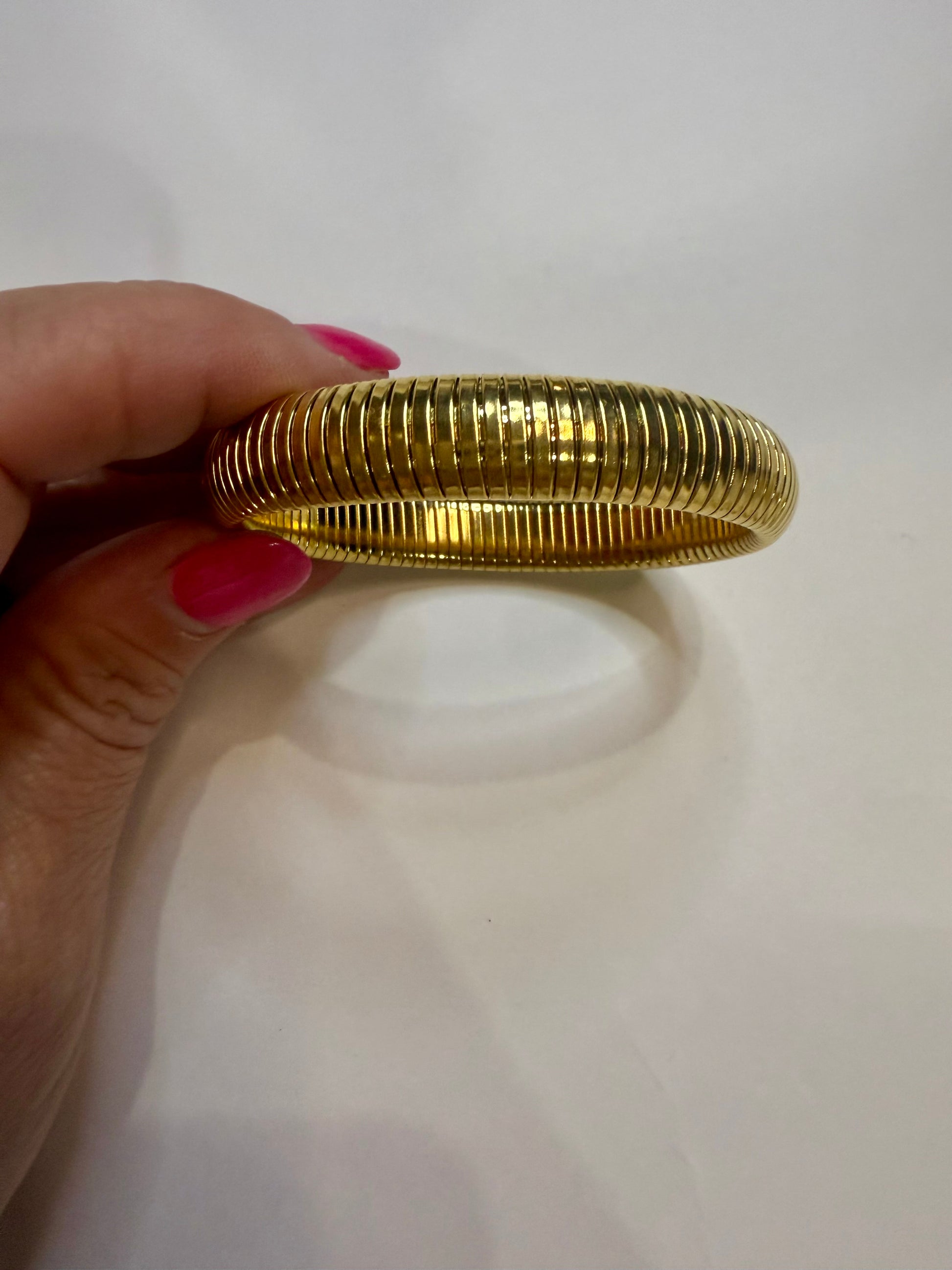Gold Plated Stainless Stainless Stretch Bracelet Medium Width - Triple Charm Boutique