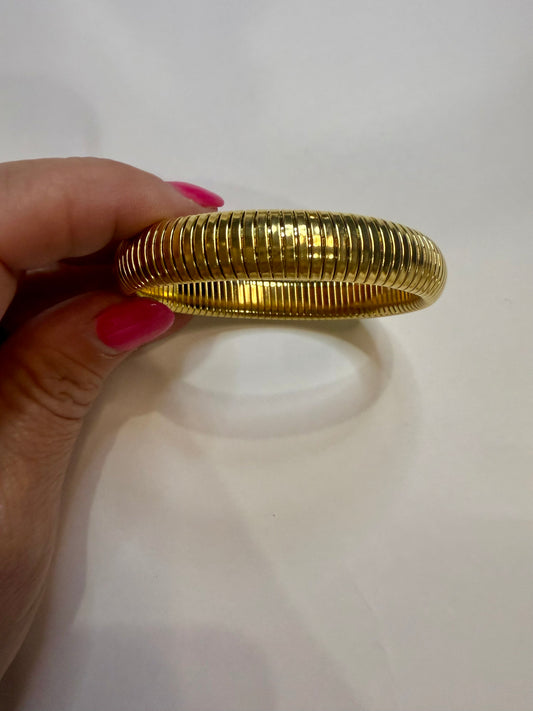 Gold Plated Stainless Stainless Stretch Bracelet Medium Width - Triple Charm Boutique