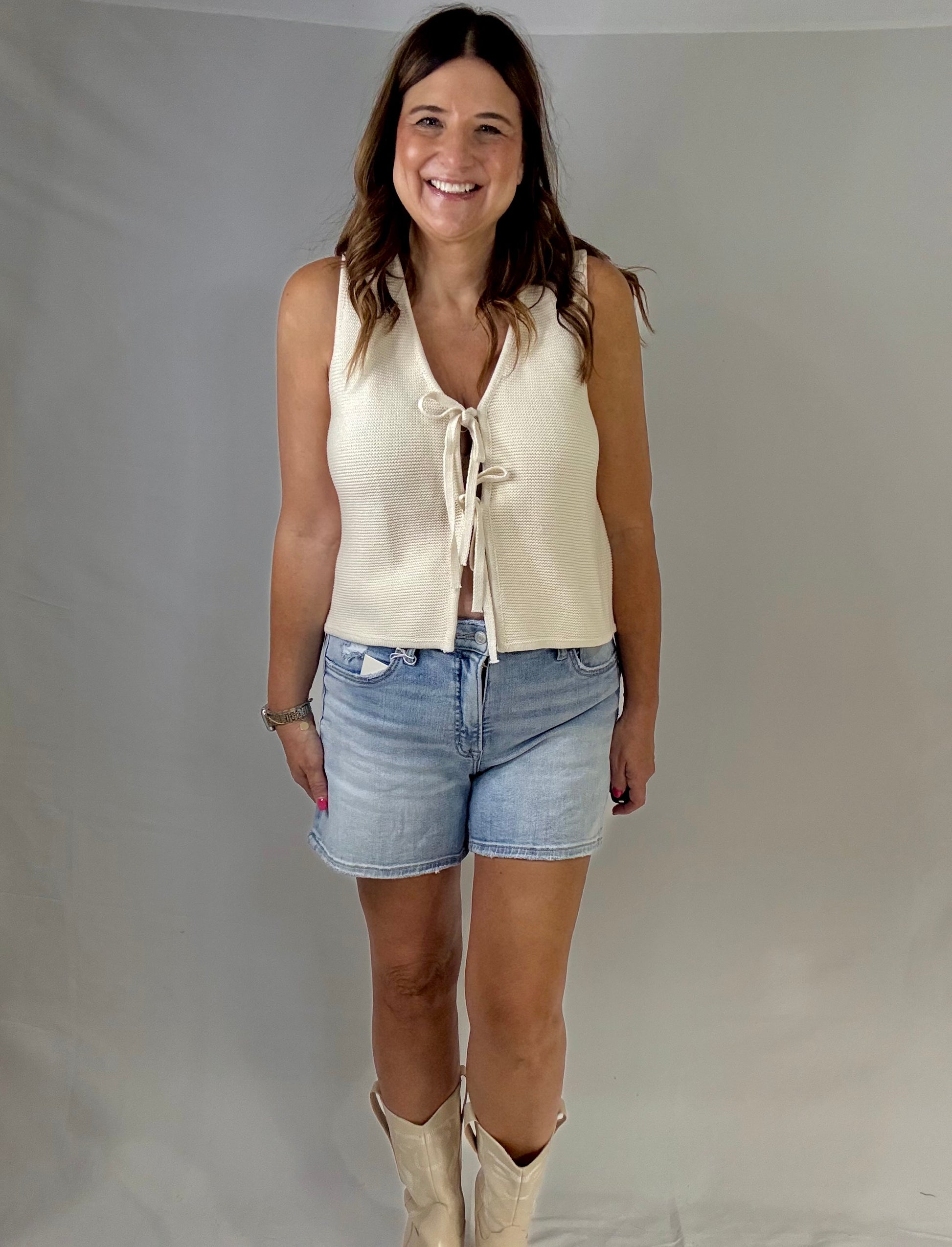 Cream tie sweater vest - Triple Charm Boutique