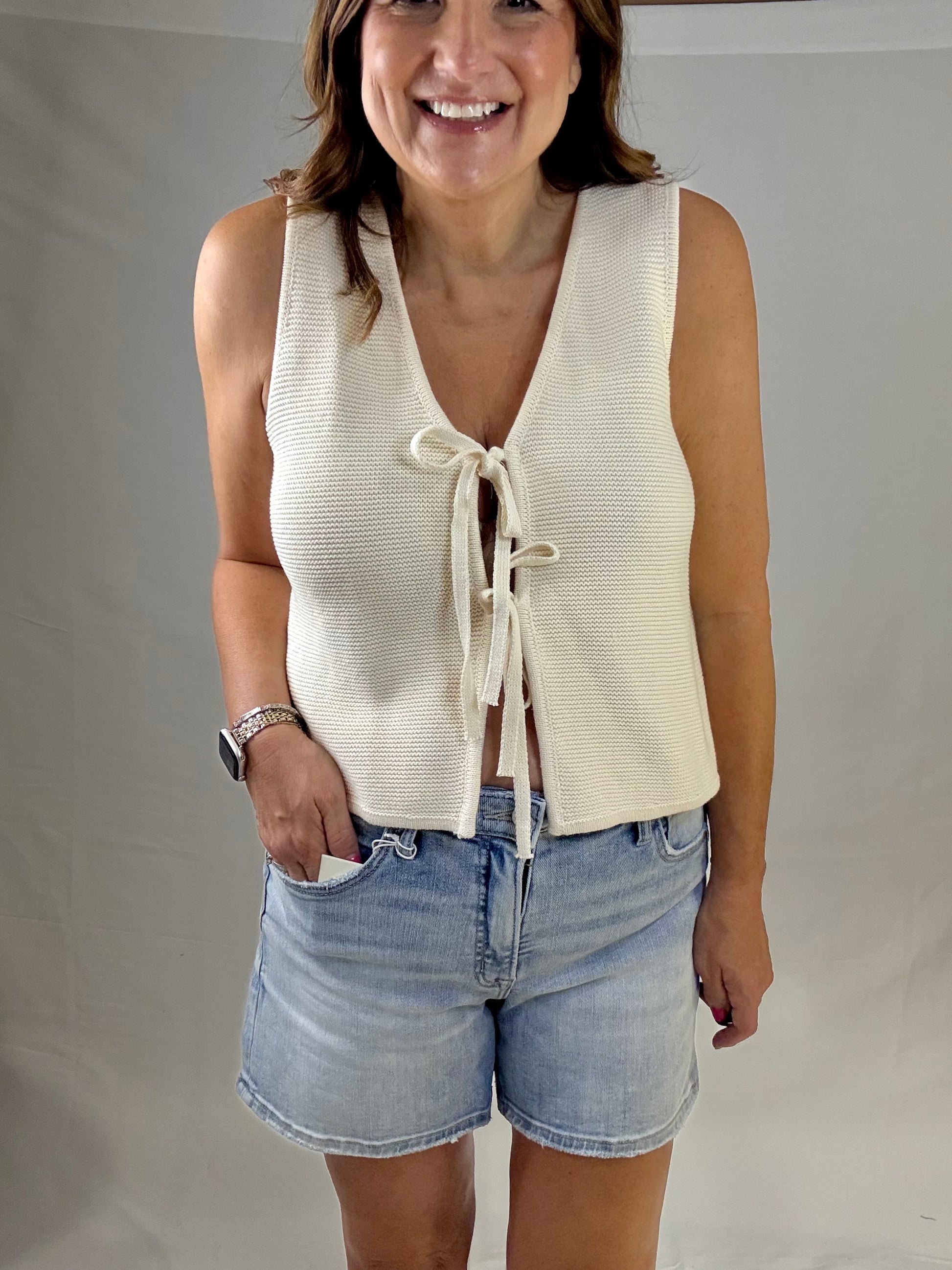 Cream tie sweater vest - Triple Charm Boutique