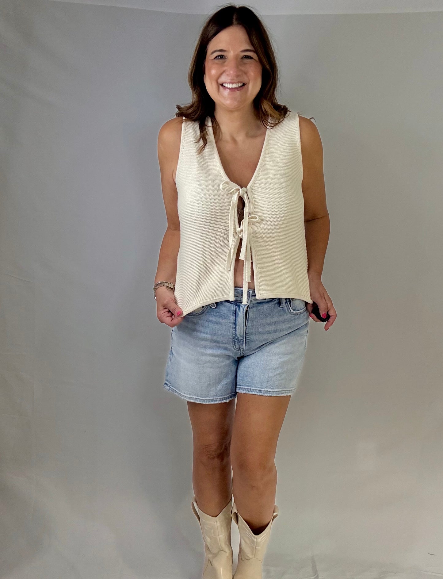 Cream tie sweater vest - Triple Charm Boutique