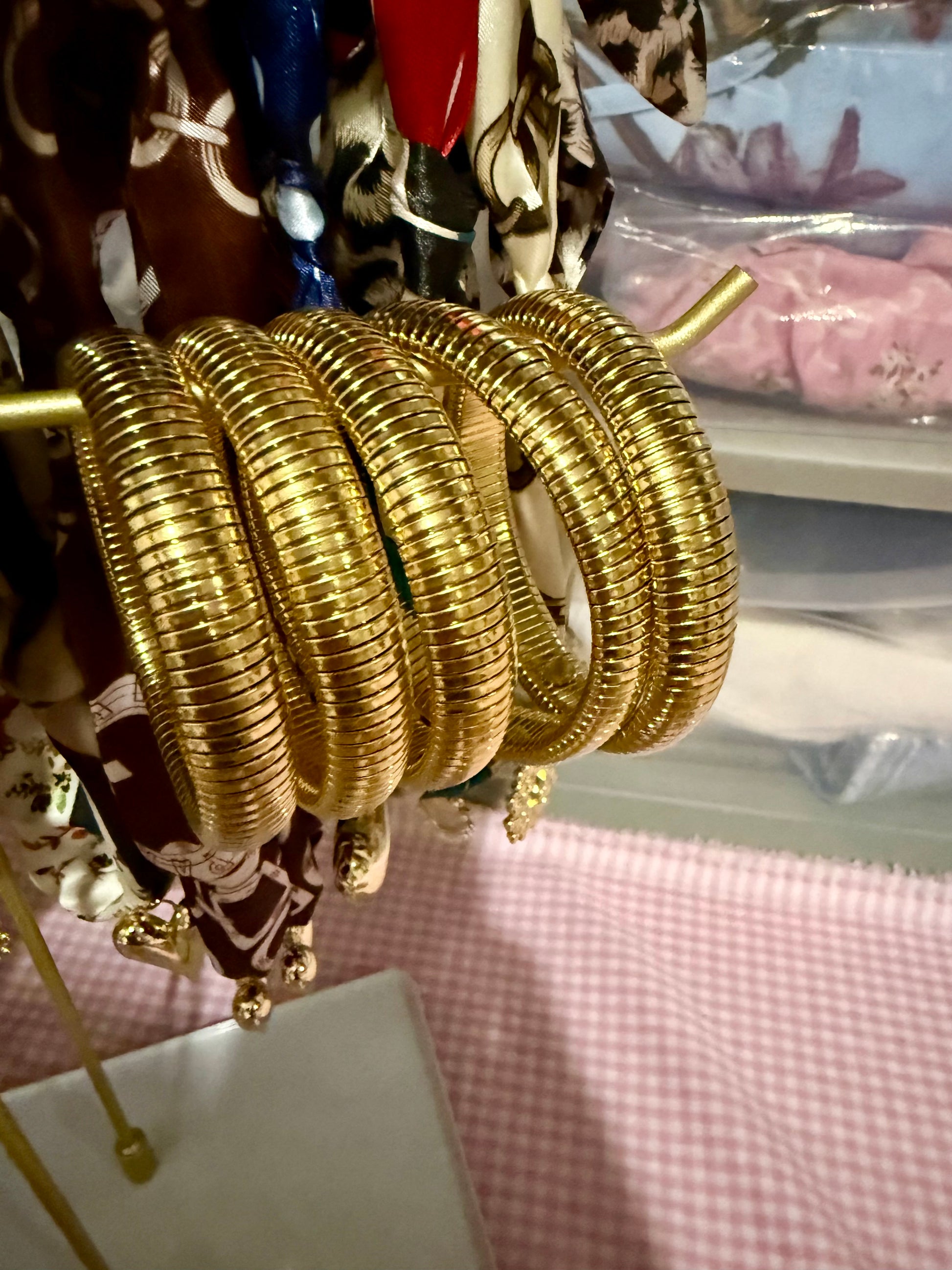 Gold Plated Stainless Stainless Stretch Bracelet Medium Width - Triple Charm Boutique