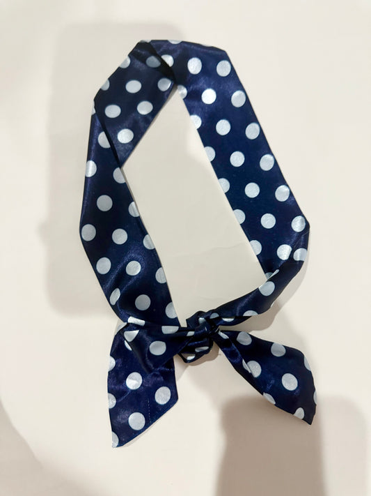 The Navy Blue Polka Dot  Striped Neck Scarf - Triple Charm Boutique