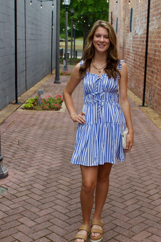 Summer Stripe Blue Mini Dress