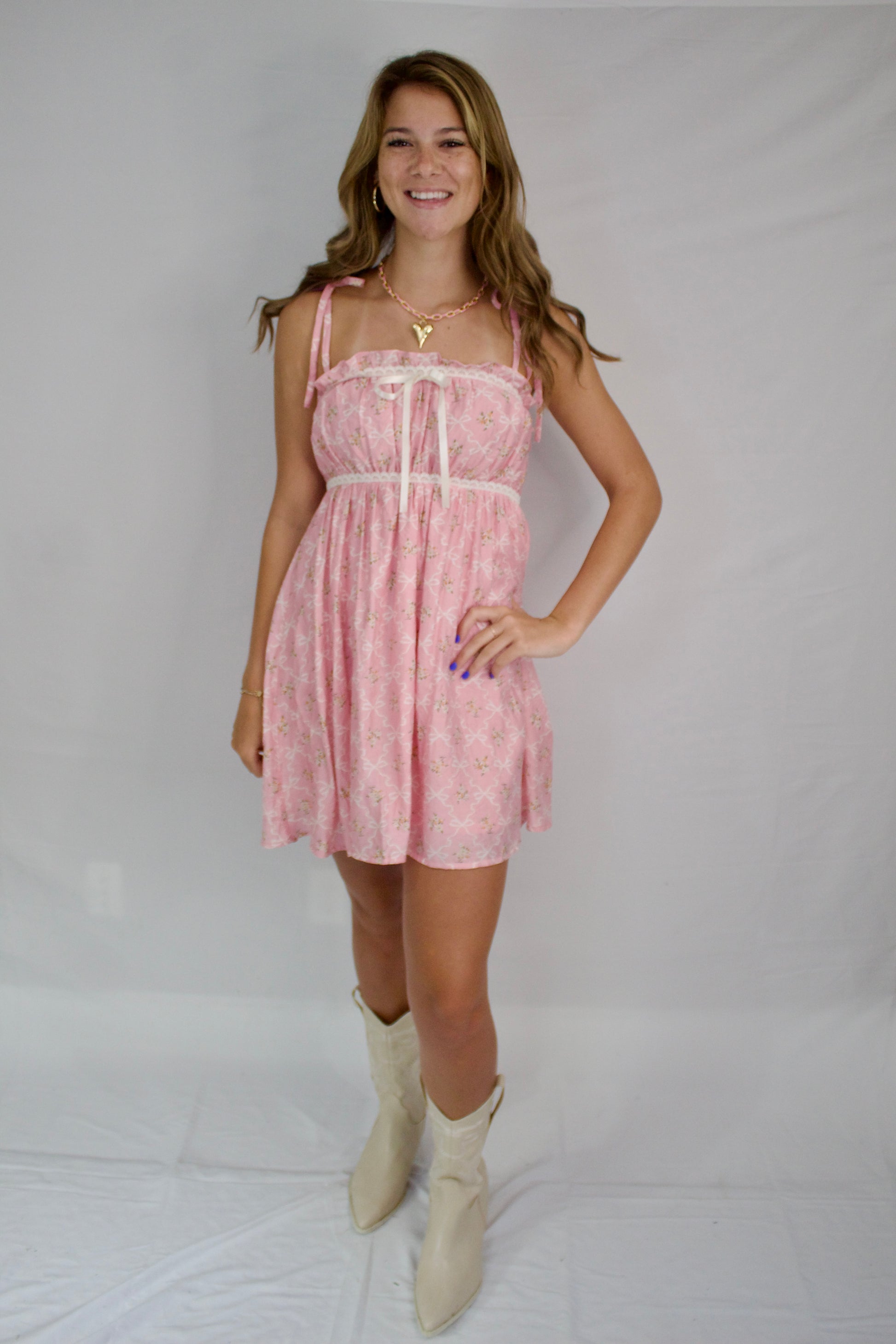 The Emma Pink Bow Dress - Triple Charm Boutique