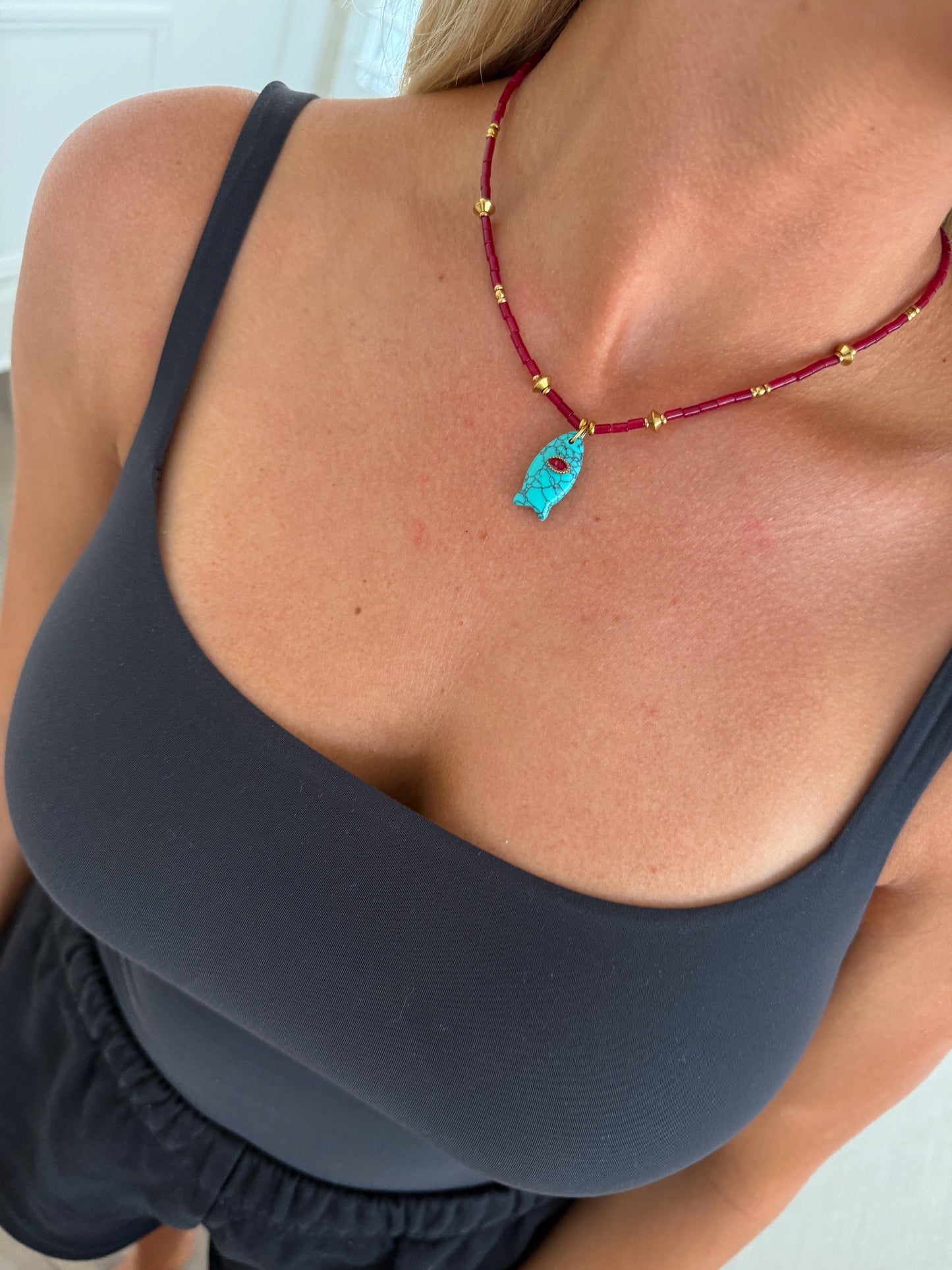 SLOANE NECKLACE - BLUE FISH - Triple Charm Boutique