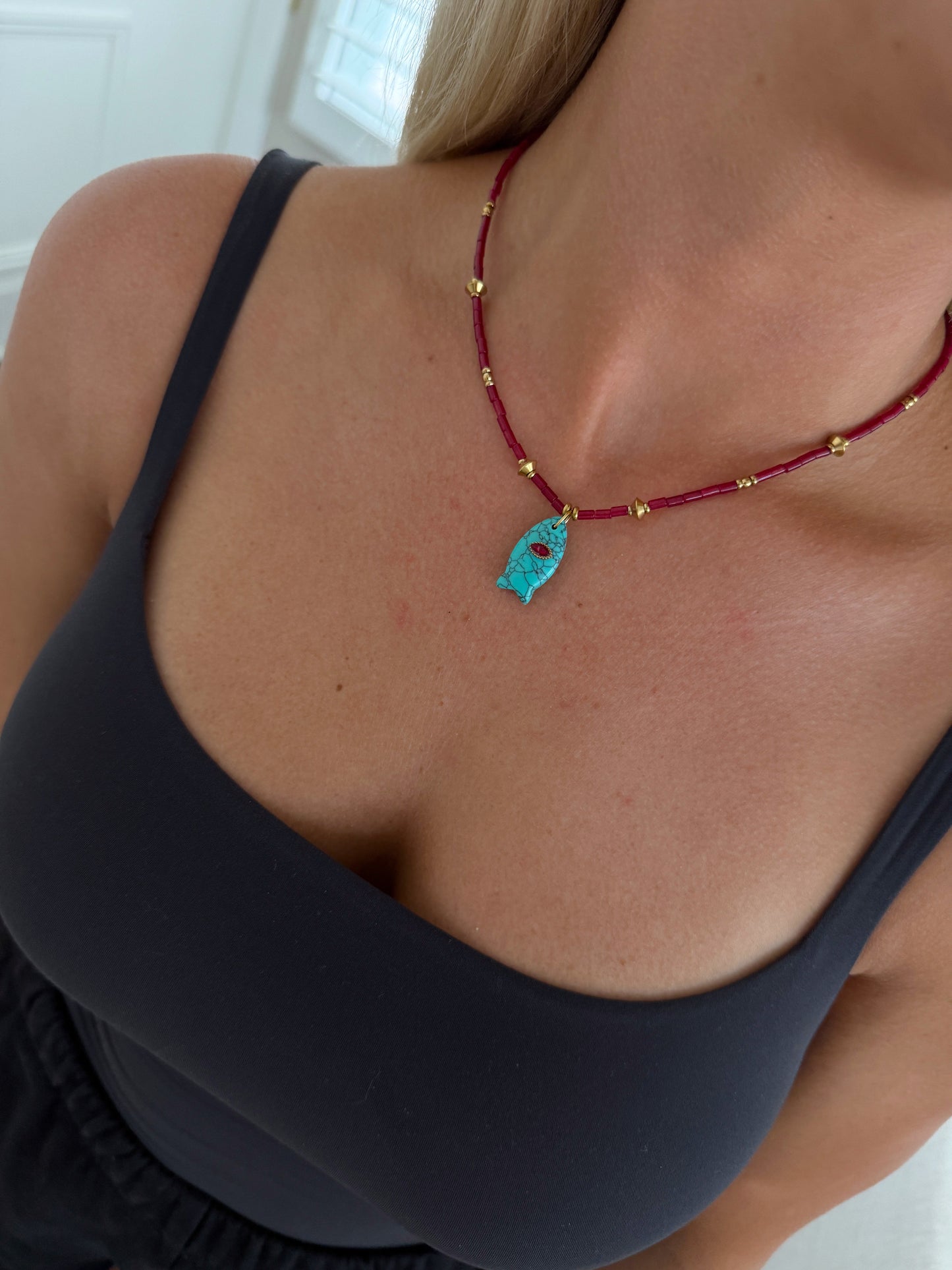 SLOANE NECKLACE - BLUE FISH - Triple Charm Boutique